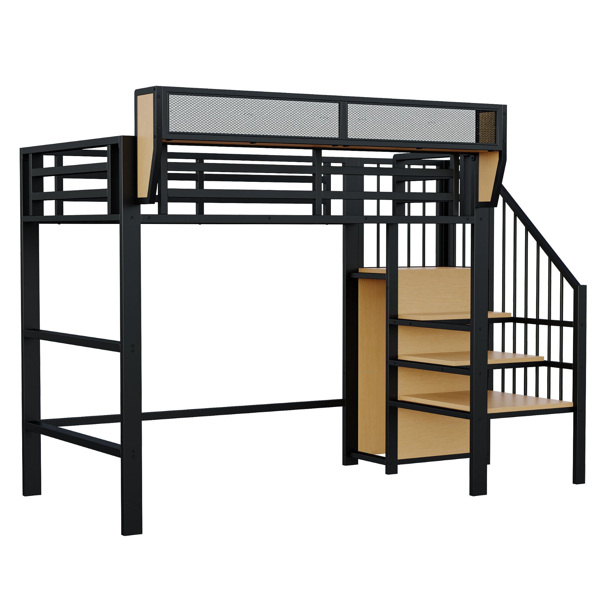 HOCHBETT mit Regalen und Treppe Schwarz - Schwarz, Holzwerkstoff/Metall - Urban Meuble