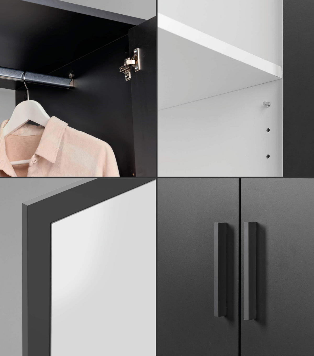 KLEIDERSCHRANK mit Spiegel Der Grenzenlose - Anthrazit, Holzwerkstoff (90/234/58cm) - Mokebo