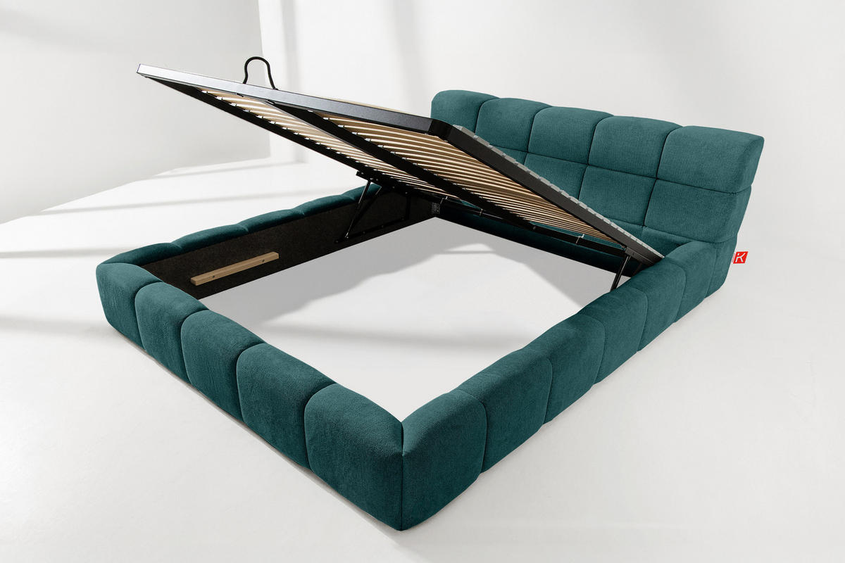 POLSTERBETT AERI 140/160/180/200 mit Rahmen und Bettkasten, blau - Blau, Holz/Holzwerkstoff (180/200cm) - KONSIMO®