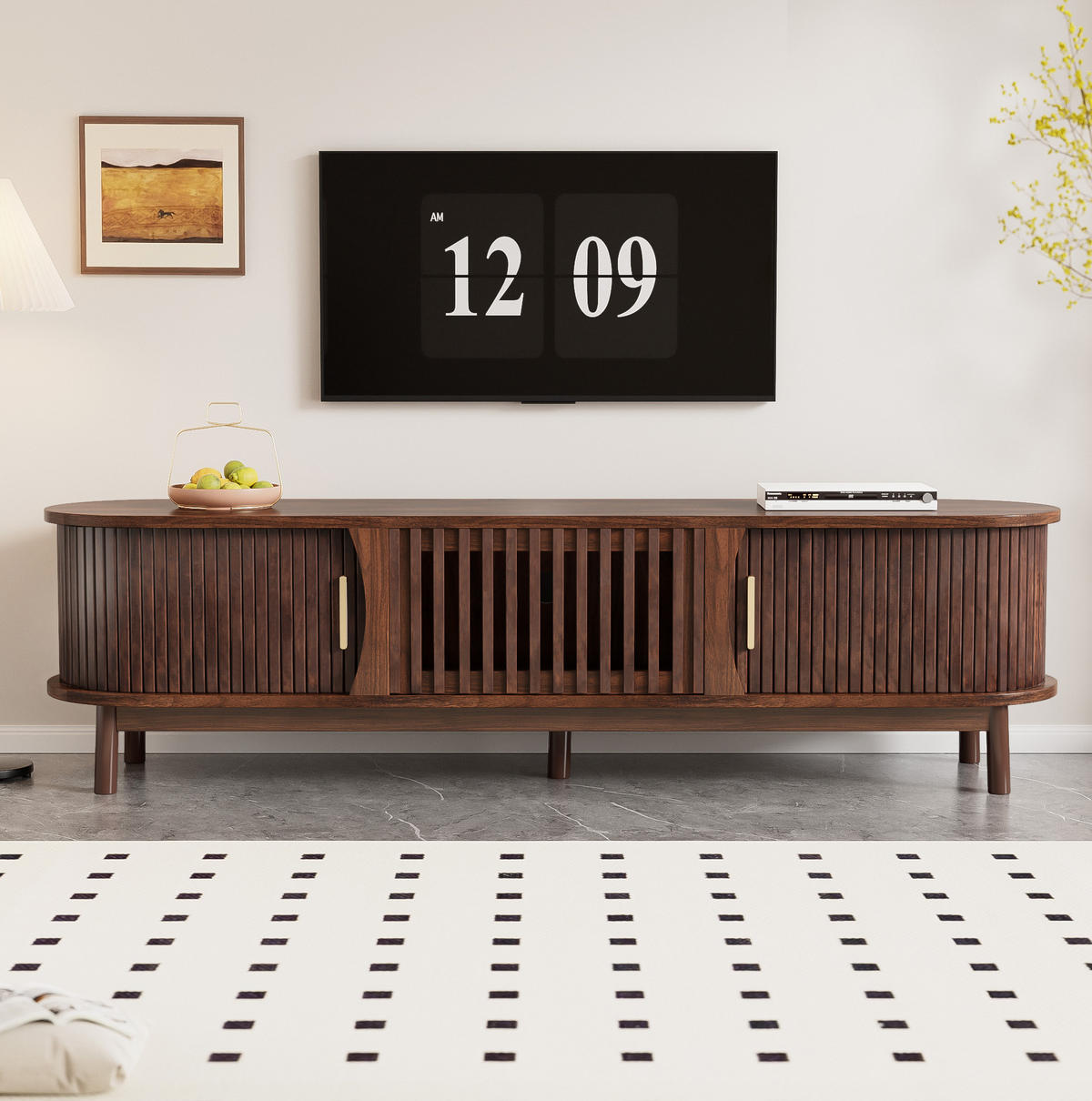 TV komoda, 165/39,5/46 cm, MDF hnedá, s posuvnými a výklopnými dvierkami - hnedá, kompozitné drevo (165/46/39.5cm) - BEAOK