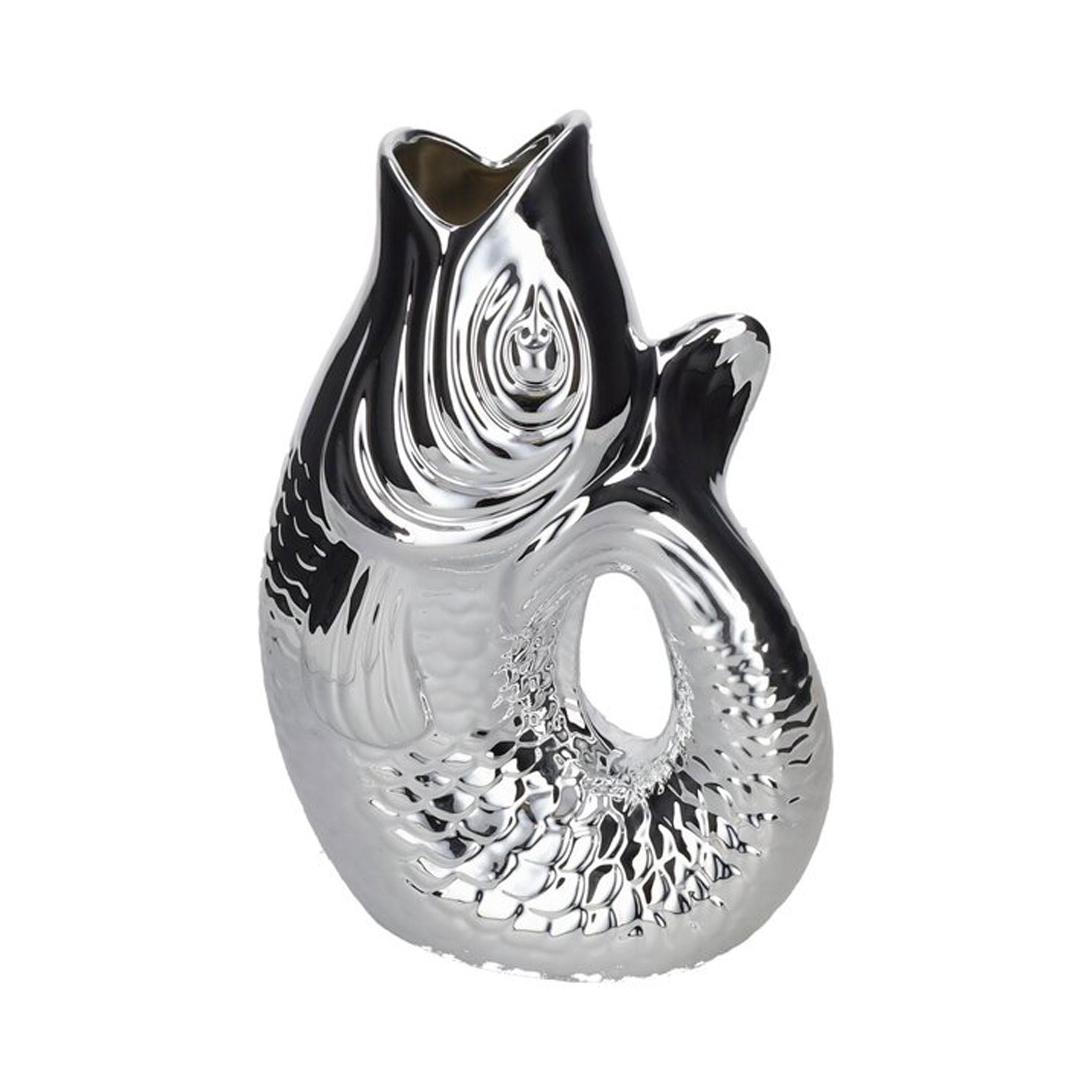 VASE Monsieur Carafon L, Fisch-Form, Steingut, Silber, 31 cm - Silberfarben, Keramik (31cm) - Gift Company