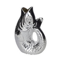VASE Monsieur Carafon L, Fisch-Form, Steingut, Silber, 31 cm - Silberfarben, Keramik (31cm) - Gift Company