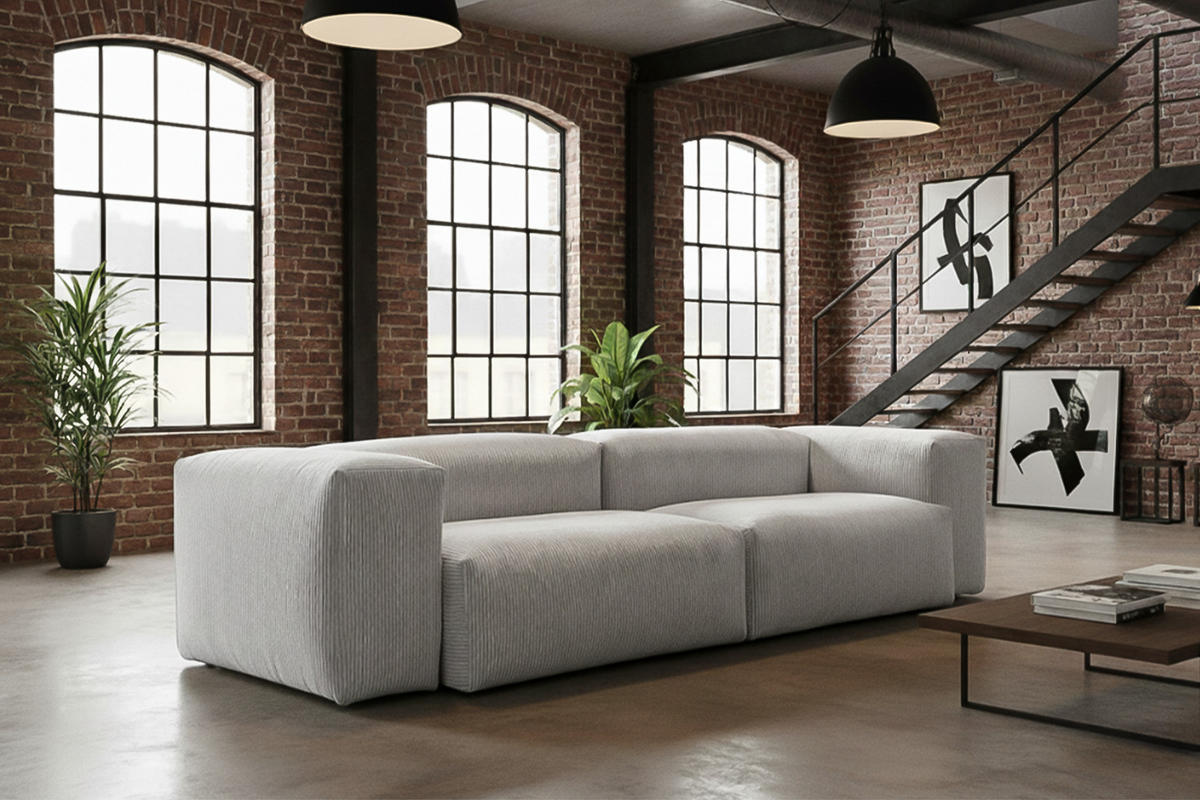 SOFA CELESTE Hellgrau Cord - Hellgrau/Schwarz, Kunststoff/Textil (302/72/114cm) - KAWOLA