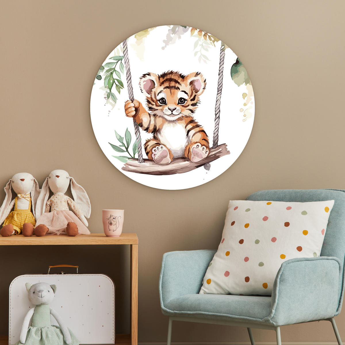WANDBILD Tiger - Tier - Kinder - Dschungel Wanddeko Schlafzimmer 60x60 cm - Dunkelorange, Kunststoff (60/60cm) - MuchoWow