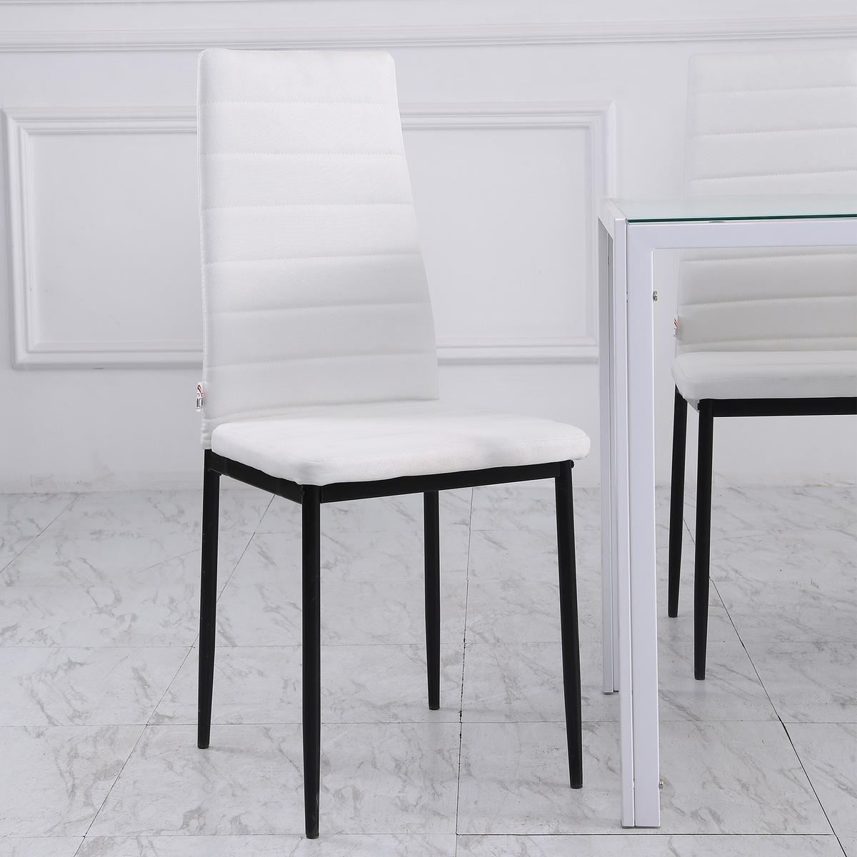 ESSZIMMERSTÜHLE 4er-Set DE-13288 hohe Rückenlehne & Leinenbezug Weiß - Weiß, Metall (41/97/50cm) - ComfortXL