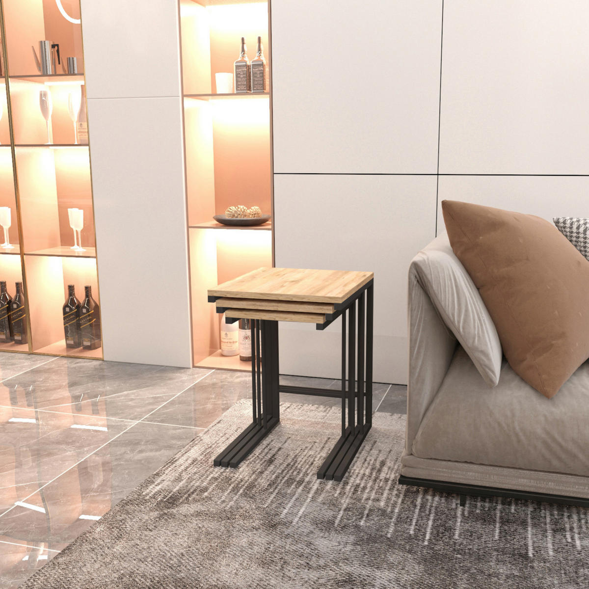 SATZTISCH Jakobstad im 3er Set - Braun, Holzwerkstoff (40/44/55cm) - [en.casa]