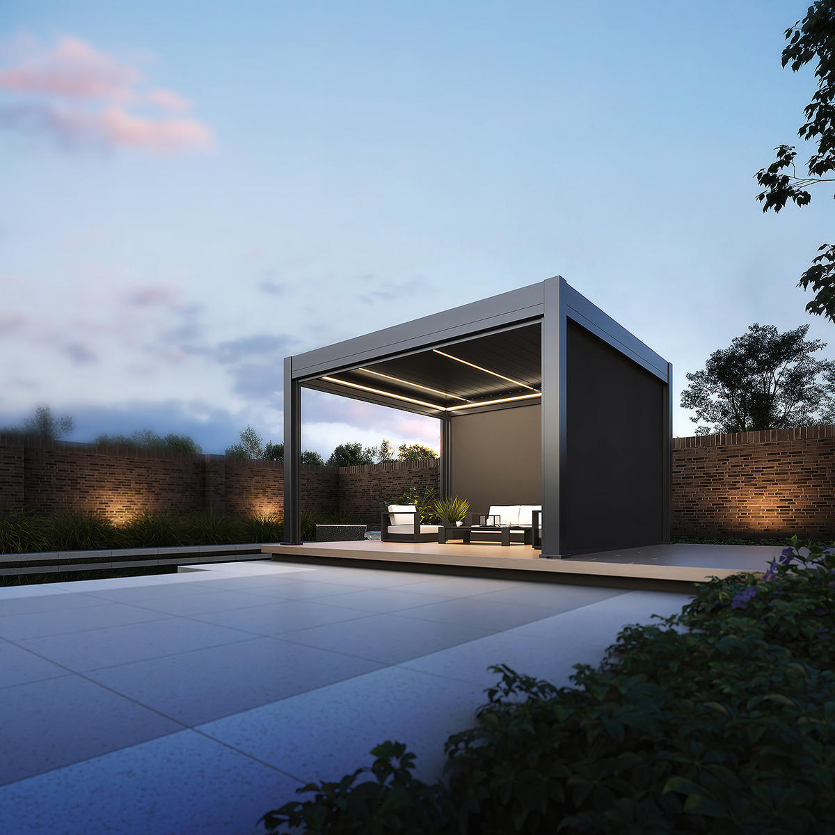 PERGOLA Prestige Pavillon Terrassenüberdachung Alu LED 3,6 x 4 m + 4 Sonnenrollo - Anthrazit, Metall (360/255/400cm) - WEIDE