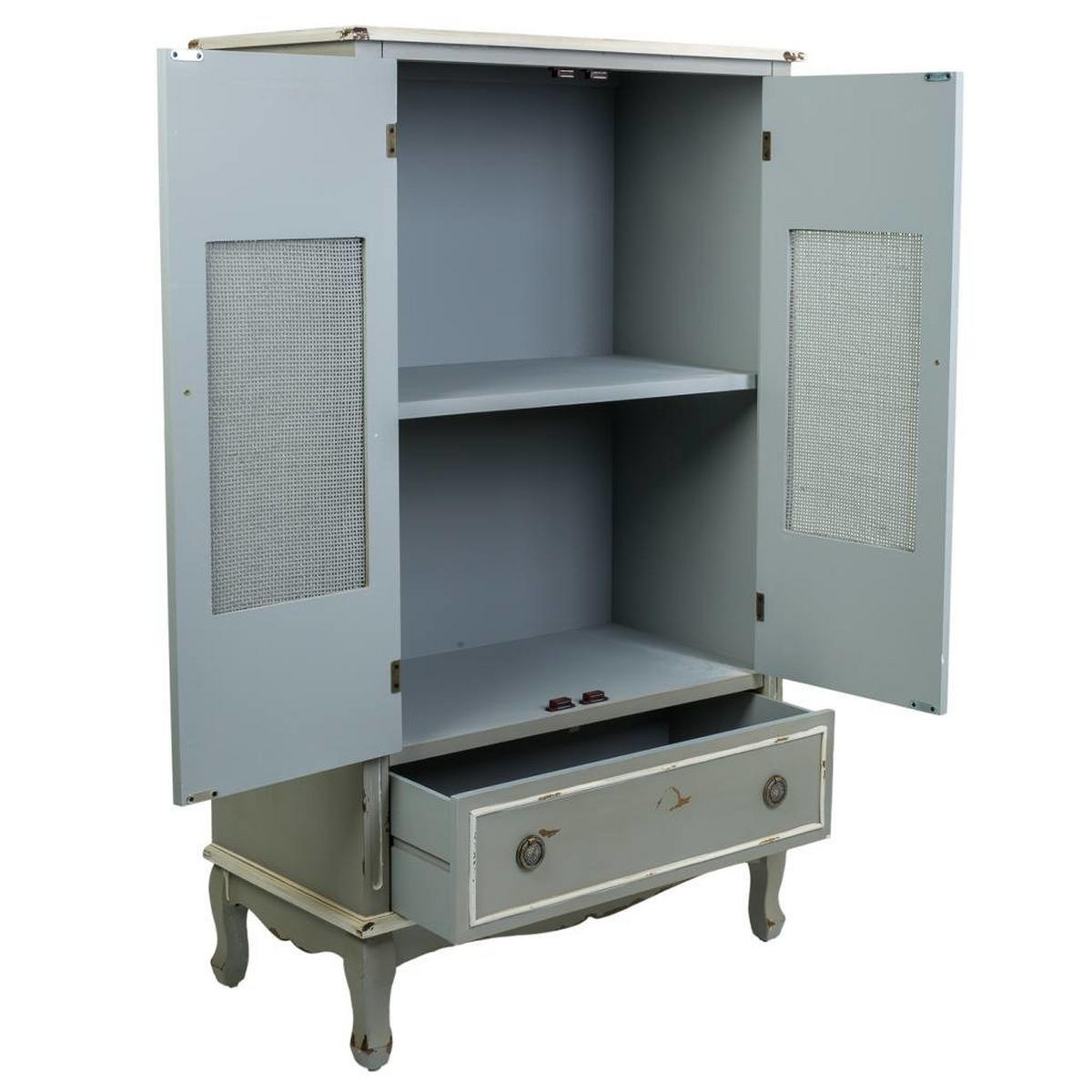 ANRICHTE aus Holz und Bambusgeflecht 80x42x138 - Grau, Holzwerkstoff (80/138/42cm) - Wanderlust