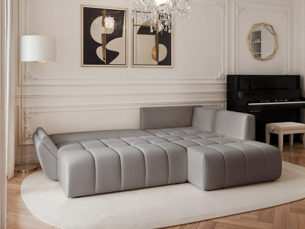 ECKSOFA DOLCE mit Schlaffunktion und Bettkasten Hellgrau - Hellgrau, Holzwerkstoff/Kunststoff (266/190cm) - Idohome