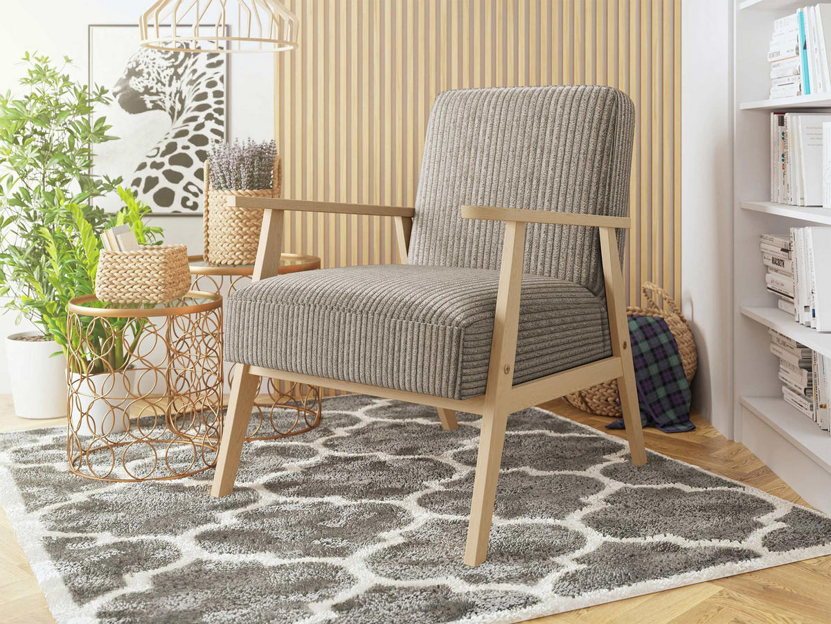 SESSEL Retro Cord - Beige/Naturfarben, Holz/Textil (59/76/67cm) - MIRJAN24