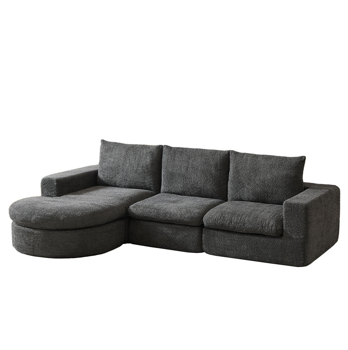 ECKSOFA 250/160/80 cm Sofa grau aus Chenille mit Chaiselongue und Nackenkissen - Grau, Textil (160/250cm) - OKWISH