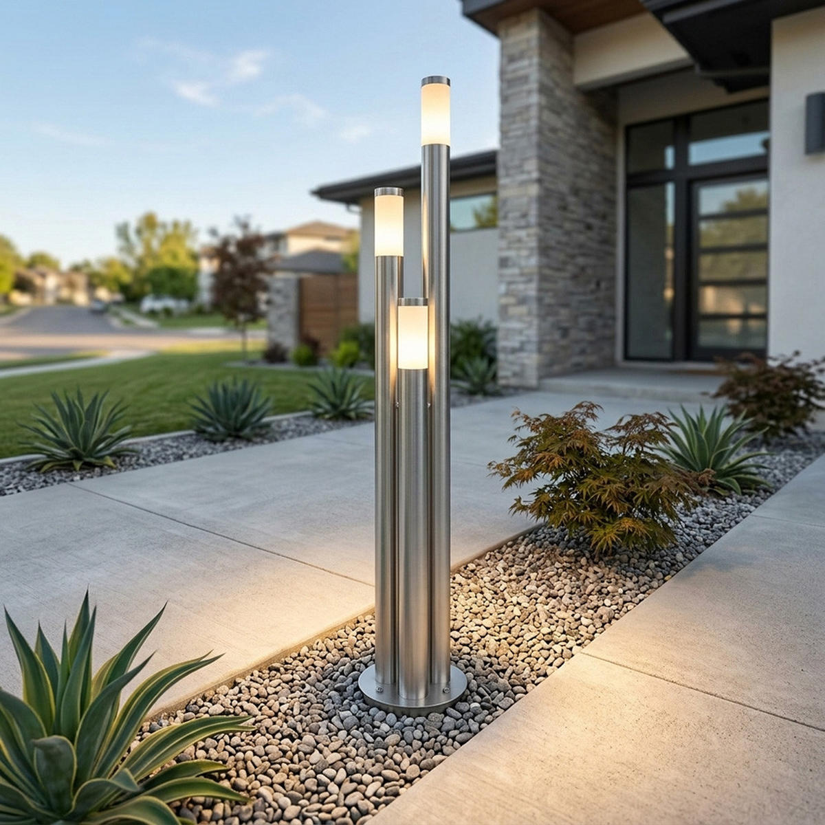 LED STEHLAMPE BOSTON Edelstahl Silber - Silberfarben, Metall (28/28/170cm)