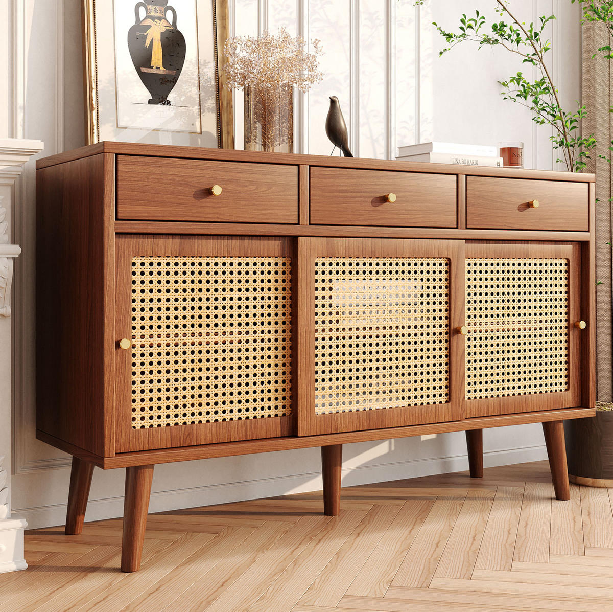 SIDEBOARD mit 3 Schubladen und 3 Türen 120 x 40 x 78 cm Walnut - Dunkelbraun, Holzwerkstoff (120/78/40cm) - Meubliv