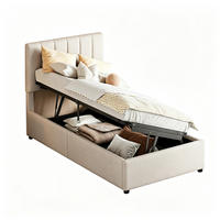 POLSTERBETT 90×200 cm mit bettkasten, hydraulisches stauraumbett, kinderbett mit hohes leinen-kastenbett, beige - Beige, Holz/Metall (90/200cm) - GENKI LIVING