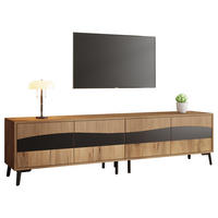TV-LOWBOARD aus Spanplatte 180x40x50 cm Naturfarben/Schwarz mit 4 Türen, 4 Fächern und symmetrischem Design - Naturfarben, Holzwerkstoff (180/50/40cm) - Modfu