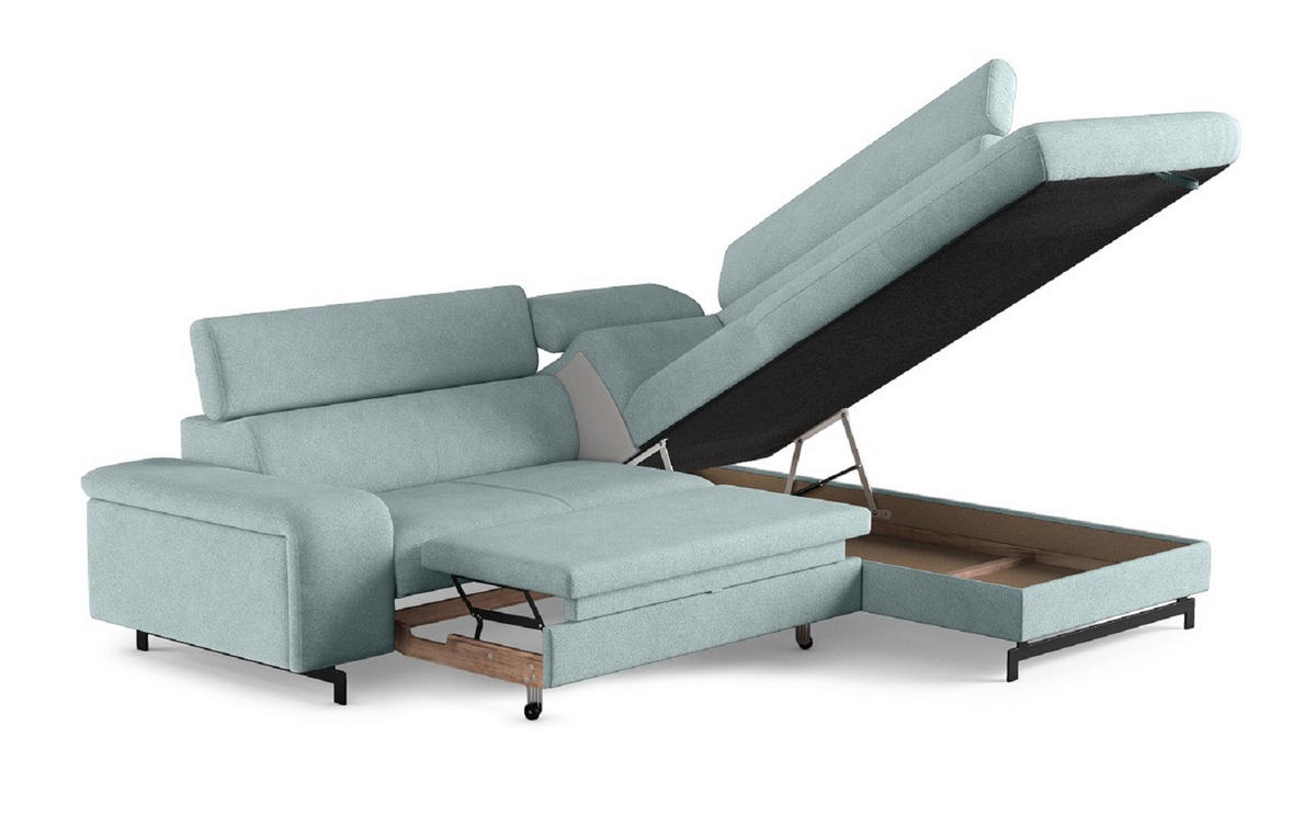 ECKSOFA mit Schlaffunktion und Bettkasten - Türkis/Schwarz, Kunststoff/Textil (215/262cm) - Cotta