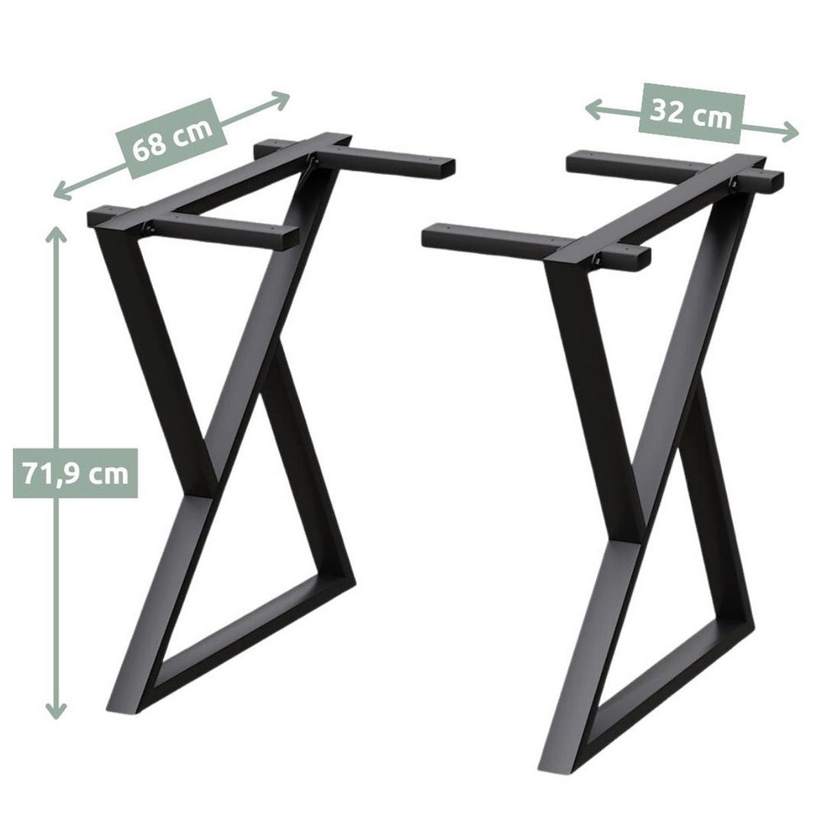 TISCHGESTELL Doppel-Dreieck - Schwarz, Metall (32/71.9/68cm) - holz4home®