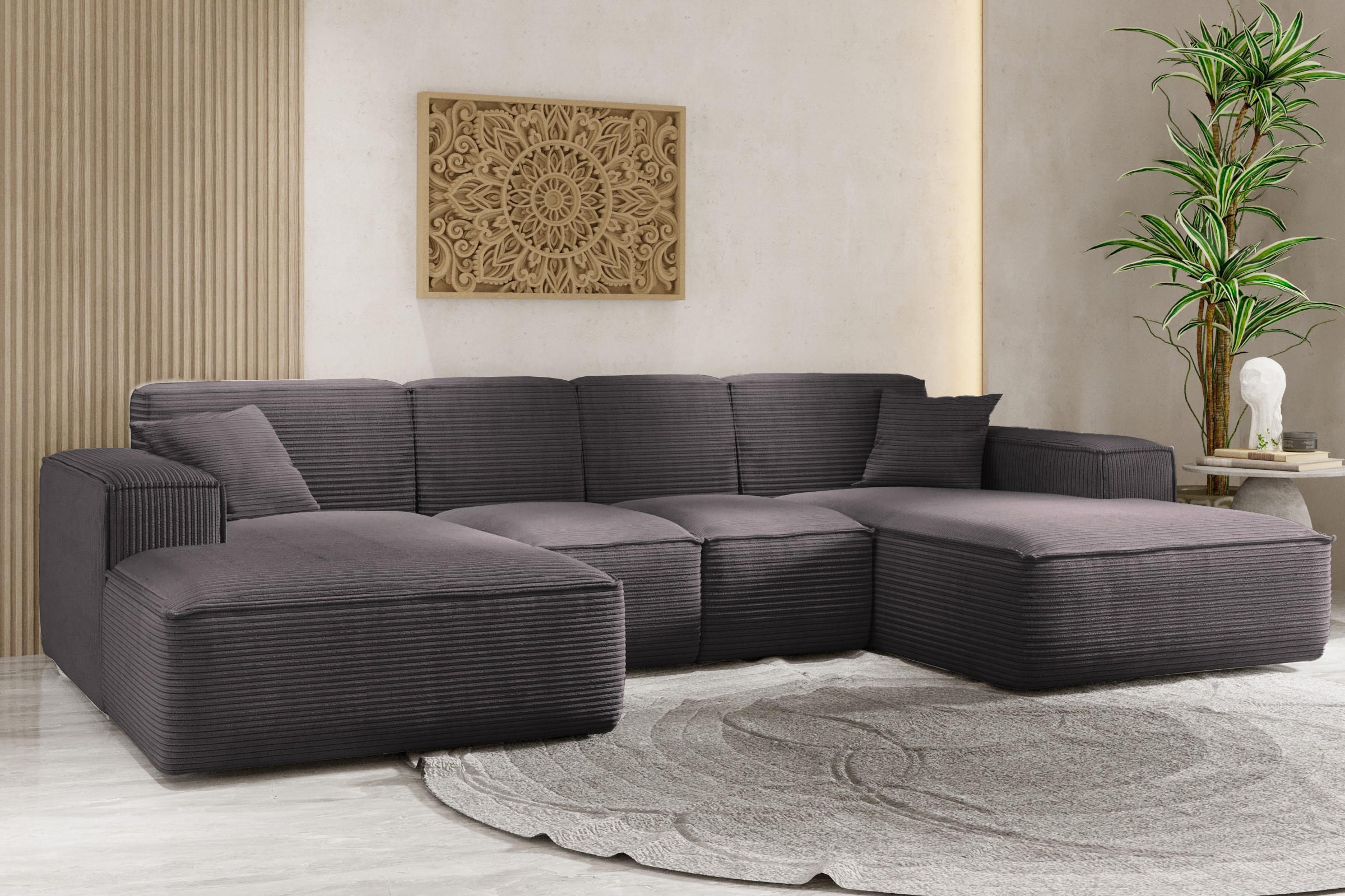 ECKSOFA, Eckcouch U form, Wohnzimmer Couch Large 342cm SIENA stoff Poso Dunkelgrau - Dunkelgrau, Holz/Textil (344/165cm) - Kaiser Möbel