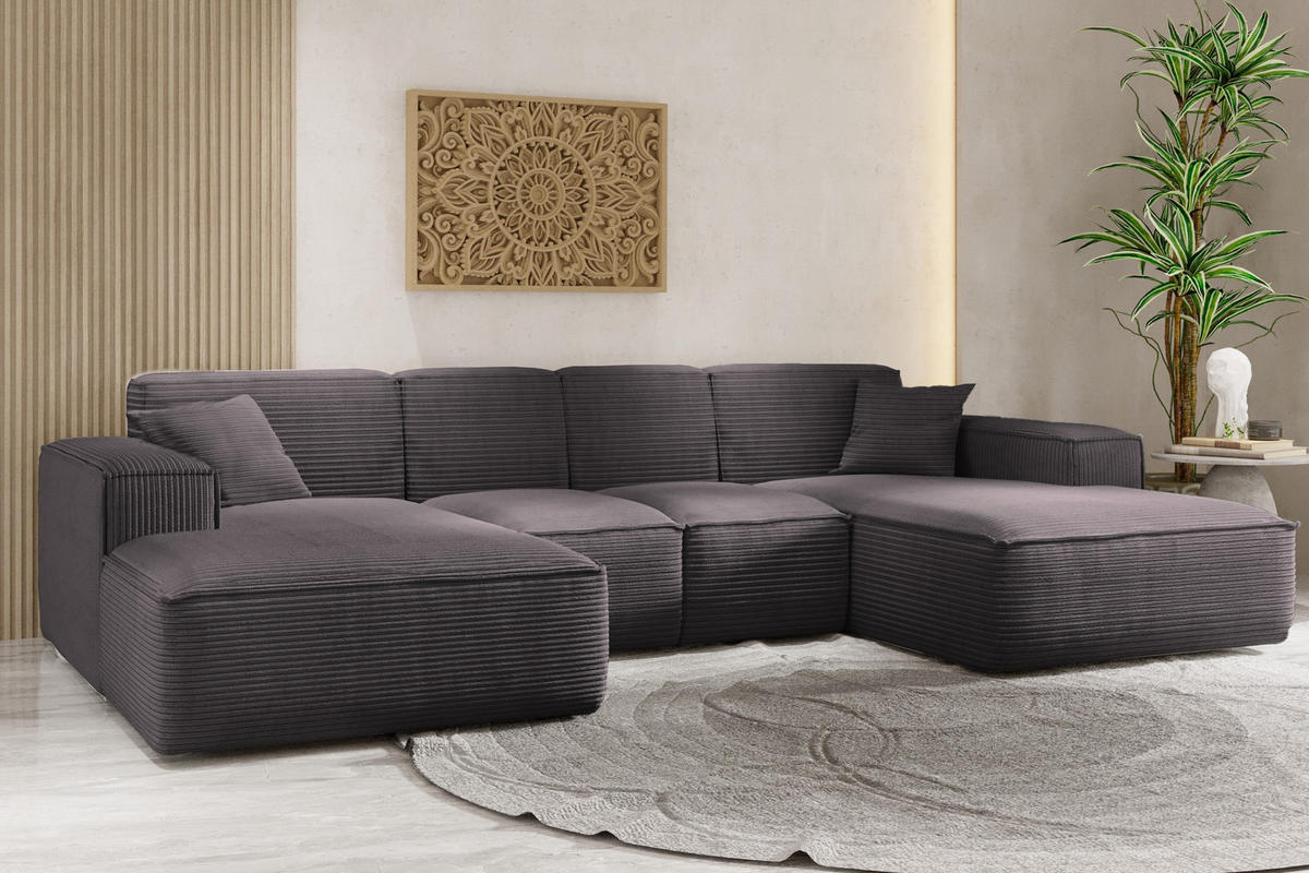 ECKSOFA, Eckcouch U form, Wohnzimmer Couch Large 342cm SIENA stoff Poso Dunkelgrau - Dunkelgrau, Holz/Textil (344/165cm) - Kaiser Möbel