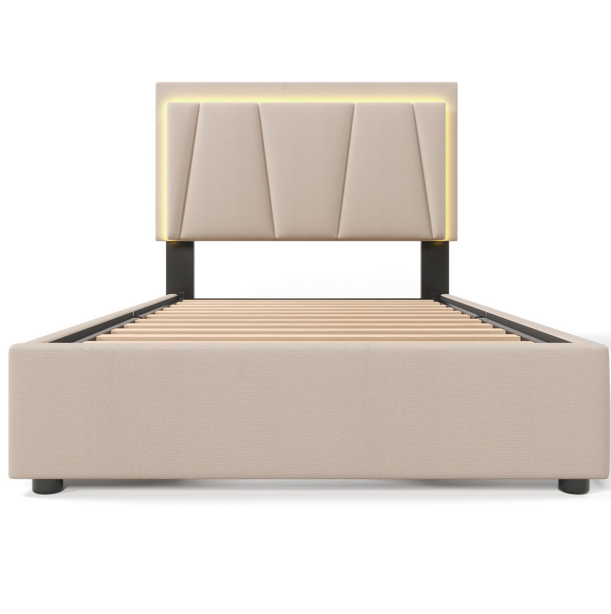 BETT mit LED, 2 Schubladen und verstellbarem Kopfteil 90x200 cm Beige - Beige, Holz (90/200cm) - Meubliv
