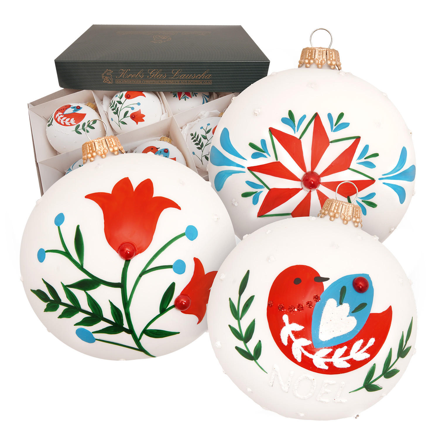 CHRISTBAUMKUGELN Gartenparadies Weiß 8cm (Glas / 6 Stk.) - Weiß, Glas (8/8/8cm) - Krebs Glas Lauscha