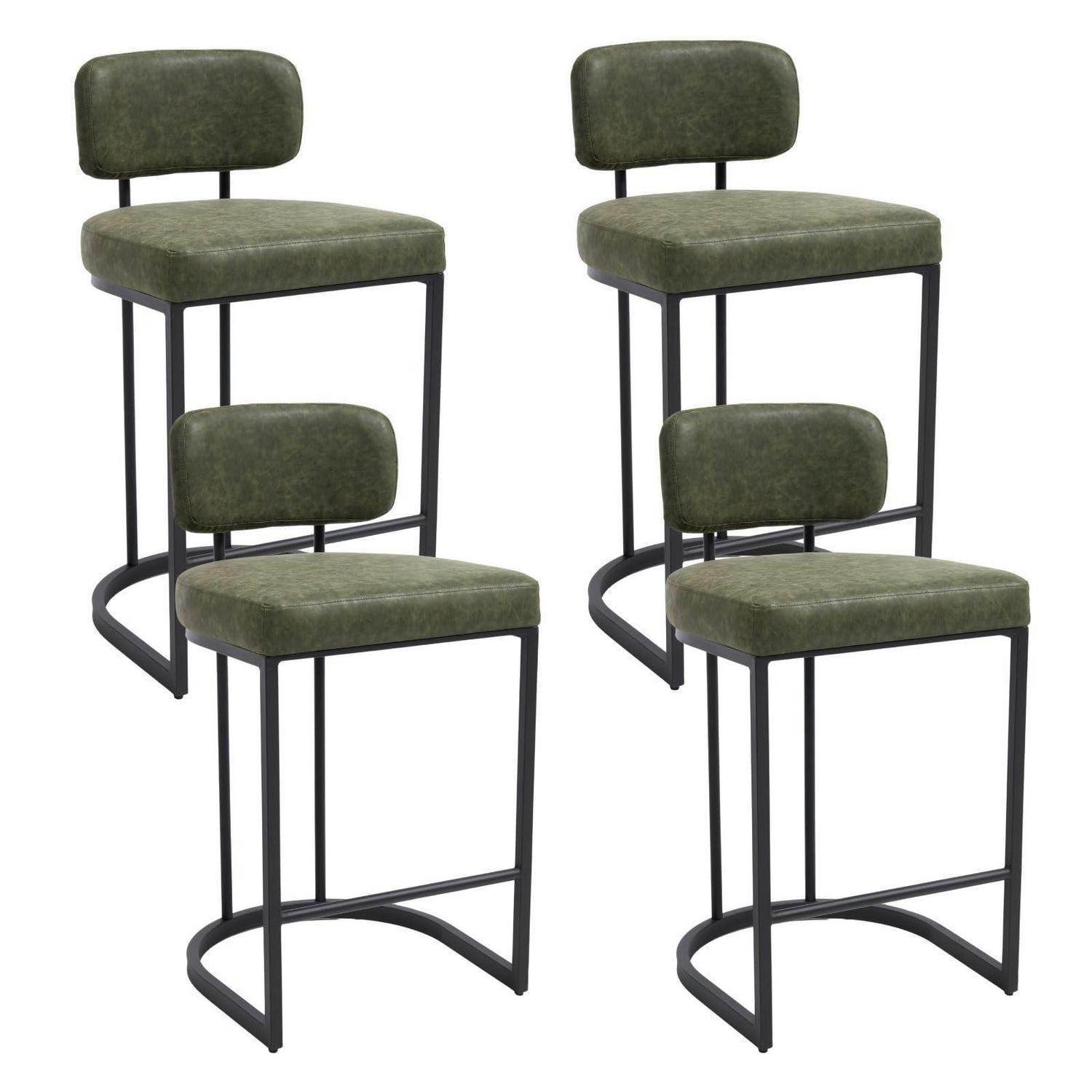 BARHOCKER 4er Set Grün Kunstleder mit Rückenlehne - Grün, Kunststoff (44.5/89/52cm)