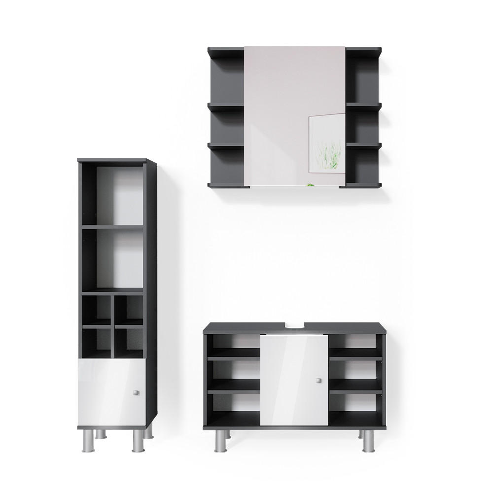 BADMÖBEL-SET Fynn Anthrazit 3 Teile, mit Midischrank Tür klein - Anthrazit/Weiß, Holzwerkstoff (60/54/32cm) - Vicco