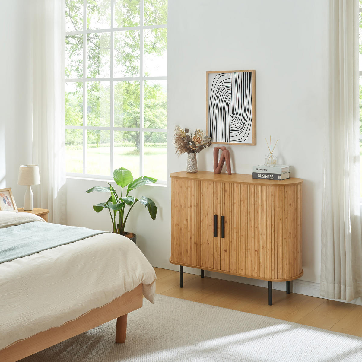 PŘÍBORNÍK Tvedestrand - přírodní/černá, kov/kompozitní dřevo (100/80/40cm) - [en.casa]