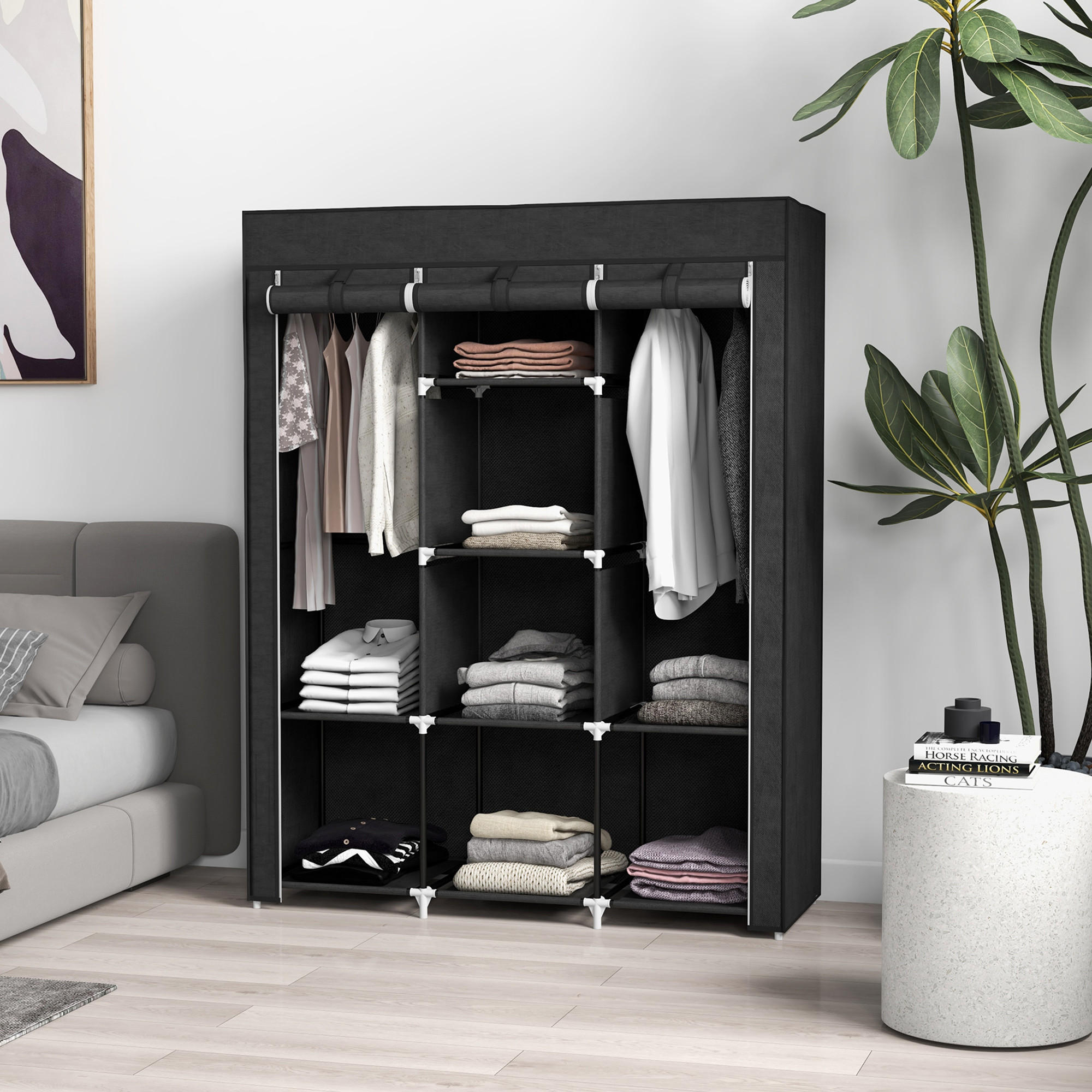 STOFFSCHRANK, Kleiderschrank, Schwarz - Schwarz, Metall (43/162.5/125cm) - HOMCOM