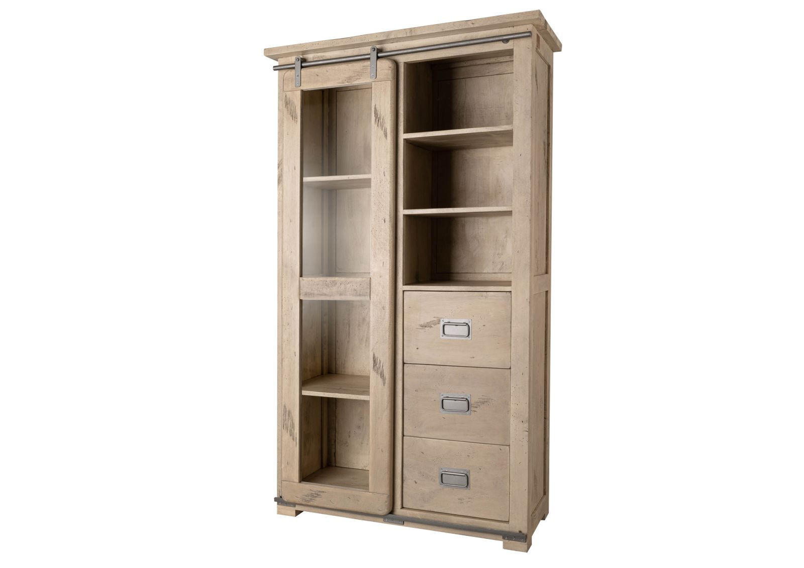 VITRINE Mango 100x45x175 whitewash lackiert RAILWAY #326 - Beige, Holz (100/175/45cm) - Massivmoebel24