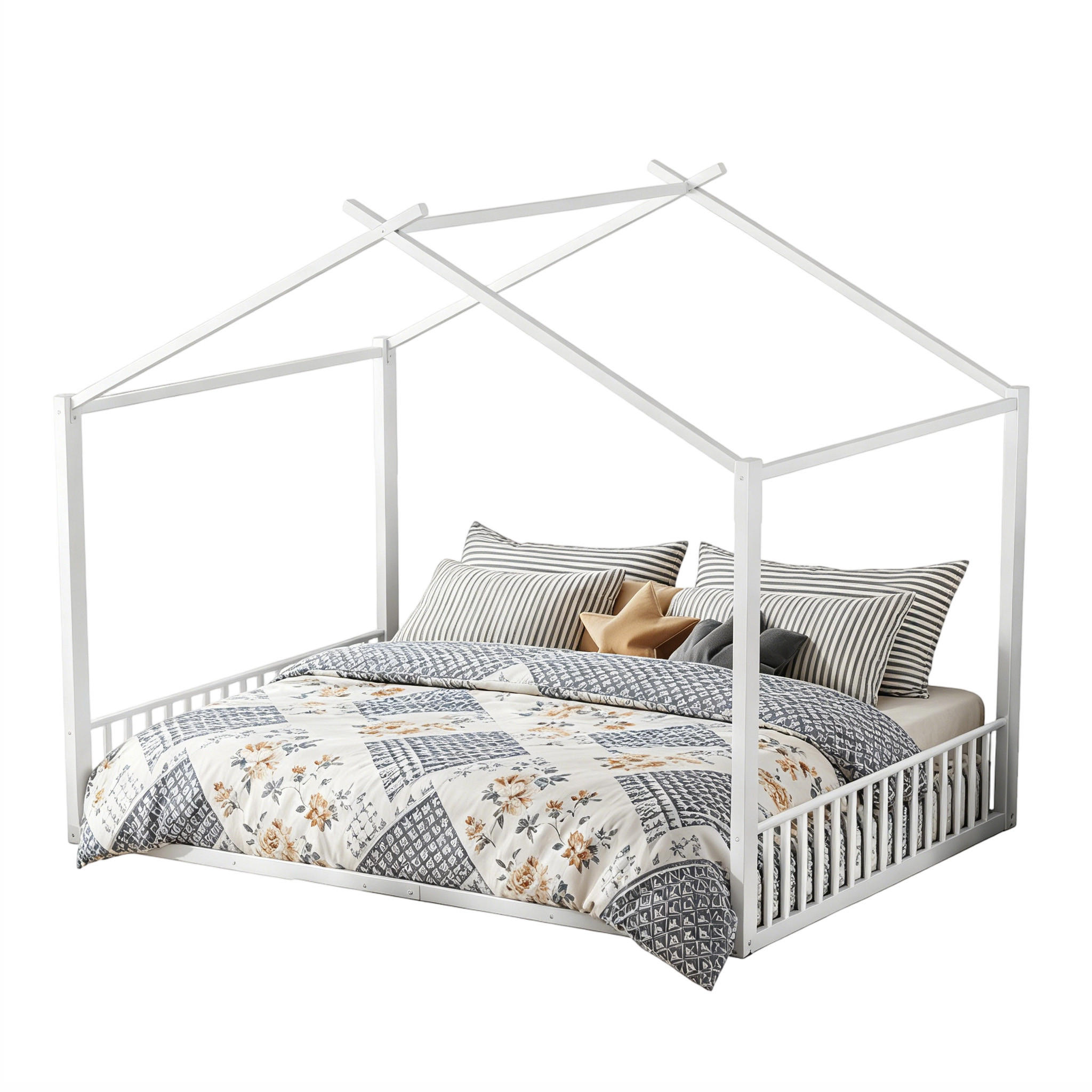HAUSBETT 140/200 mit Hausdesign und Metallrahmen in Weiß - Weiß, Metall (140/200cm) - EVRYAE