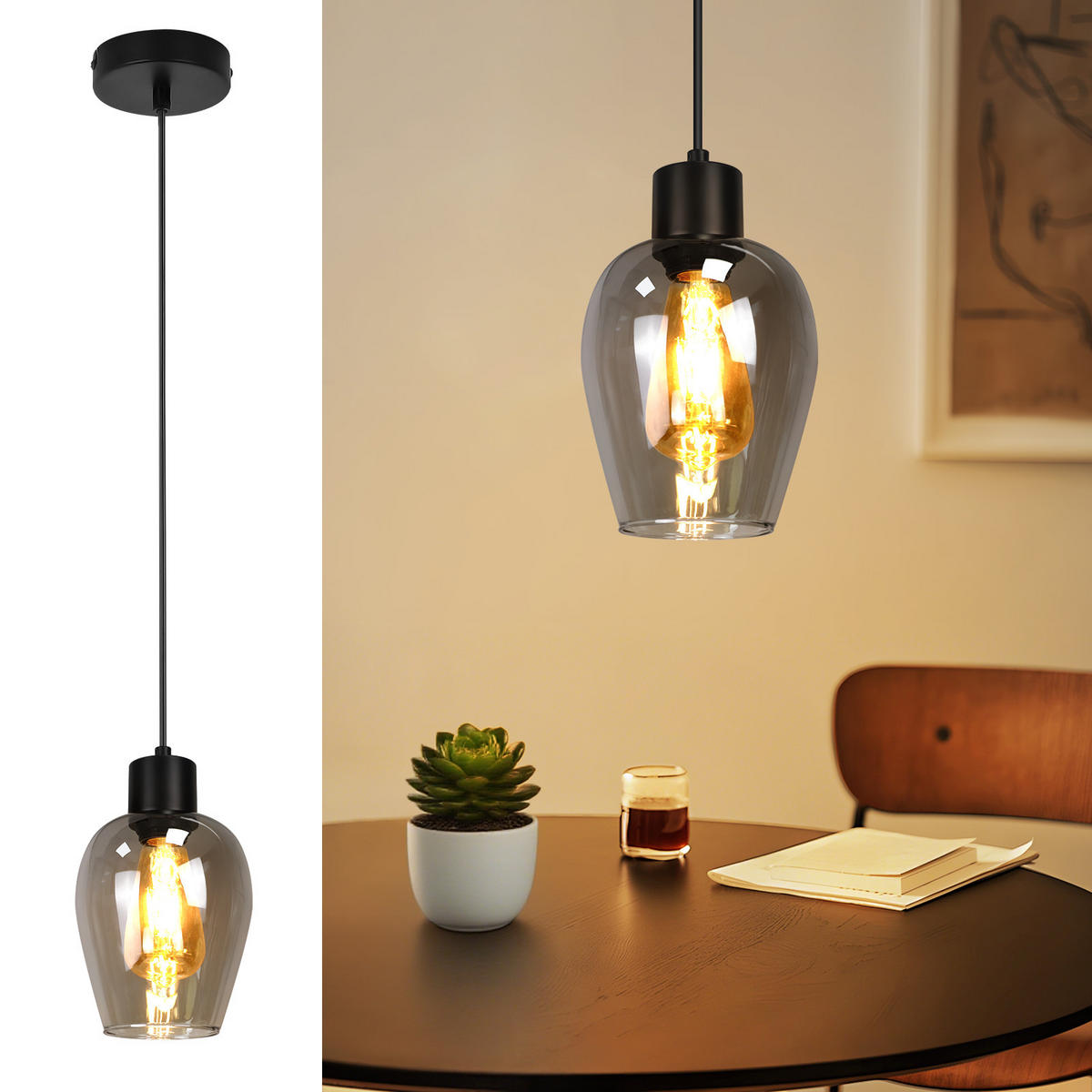 PENDELLEUCHTE Mark 10/10/120 cm - Schwarz, Glas (10/10/120cm) - ZMH