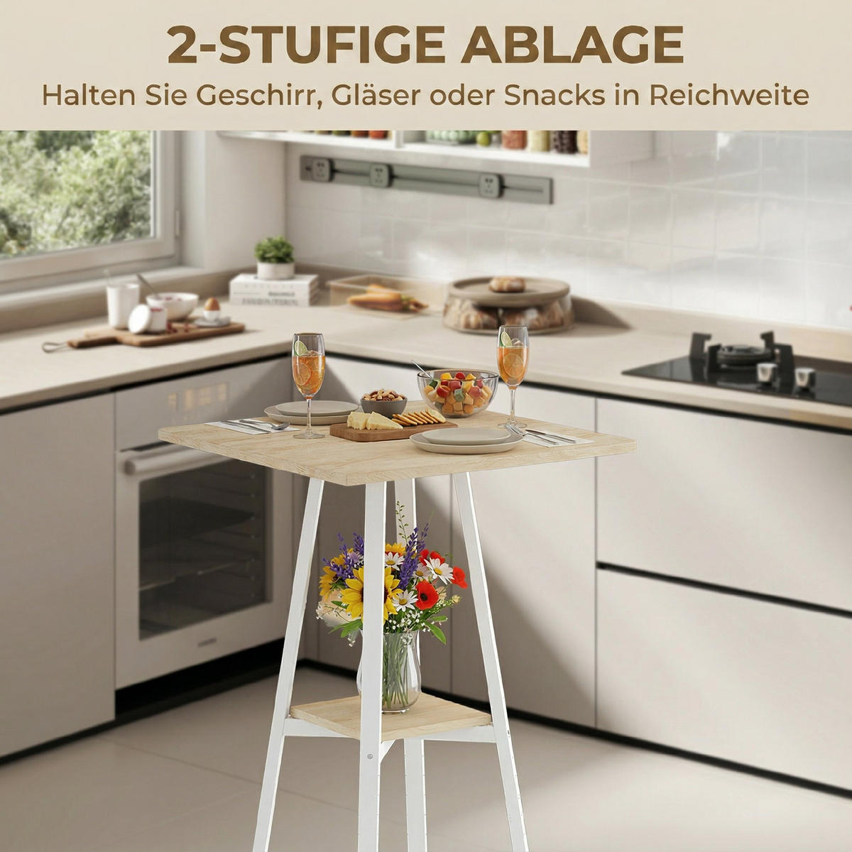 BARTISCH Natur und Weiß 55/55/95 cm - Naturfarben, Metall (55/55/95cm) - PANGIVO