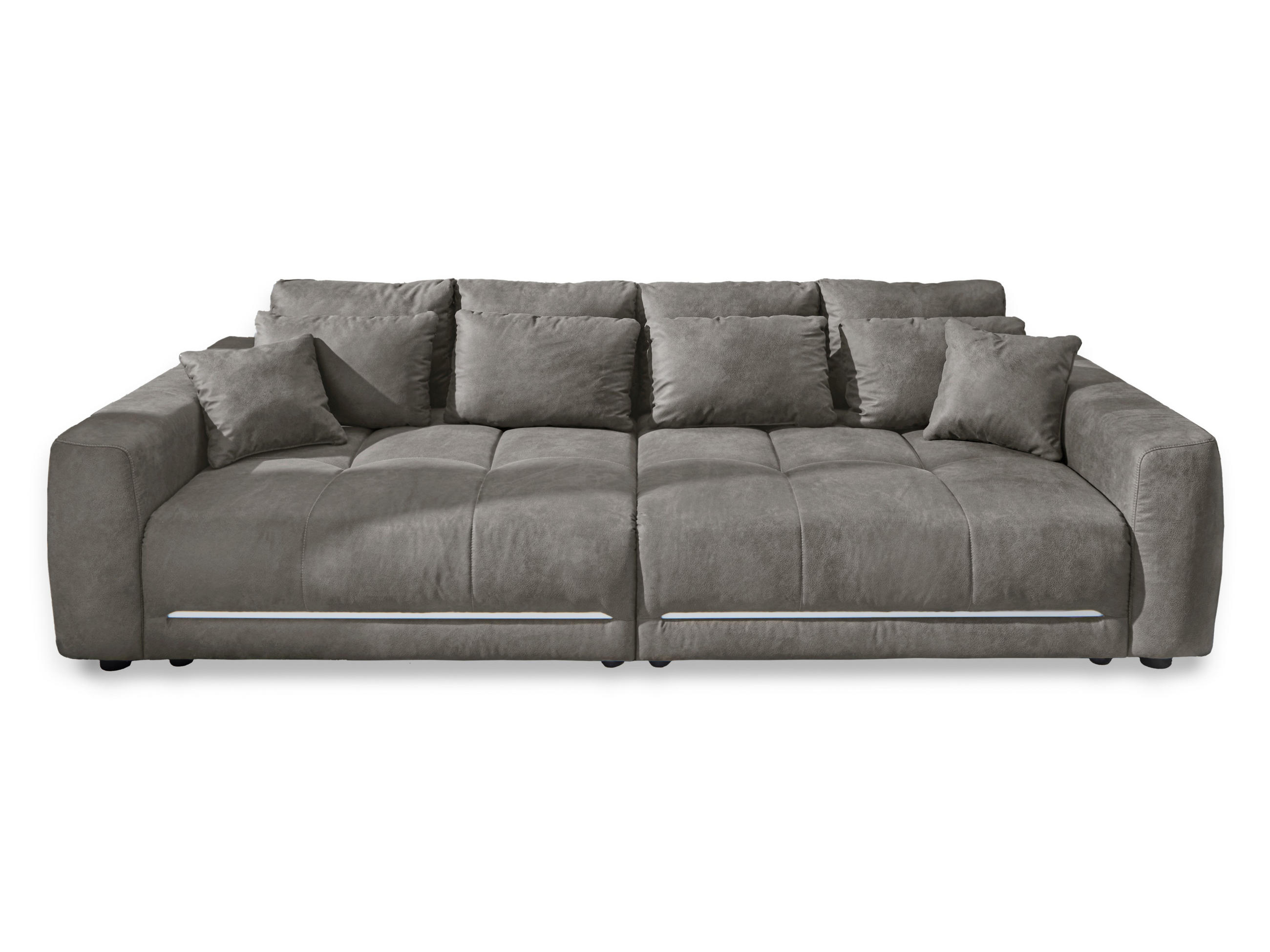 BIG-SOFA Federkern B294/T136/H86 cm, RGB-LED-Beleuchtung mit Fernbedienung, Mikrofaserstoff in Hellgrau / 15416 - Hellgrau/Schwarz, Kunststoff/Textil (294/86/136cm) - luma-home