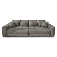 BIG-SOFA Federkern B294/T136/H86 cm, RGB-LED-Beleuchtung mit Fernbedienung, Mikrofaserstoff in Hellgrau / 15416 - Hellgrau/Schwarz, Kunststoff/Textil (294/86/136cm) - luma-home