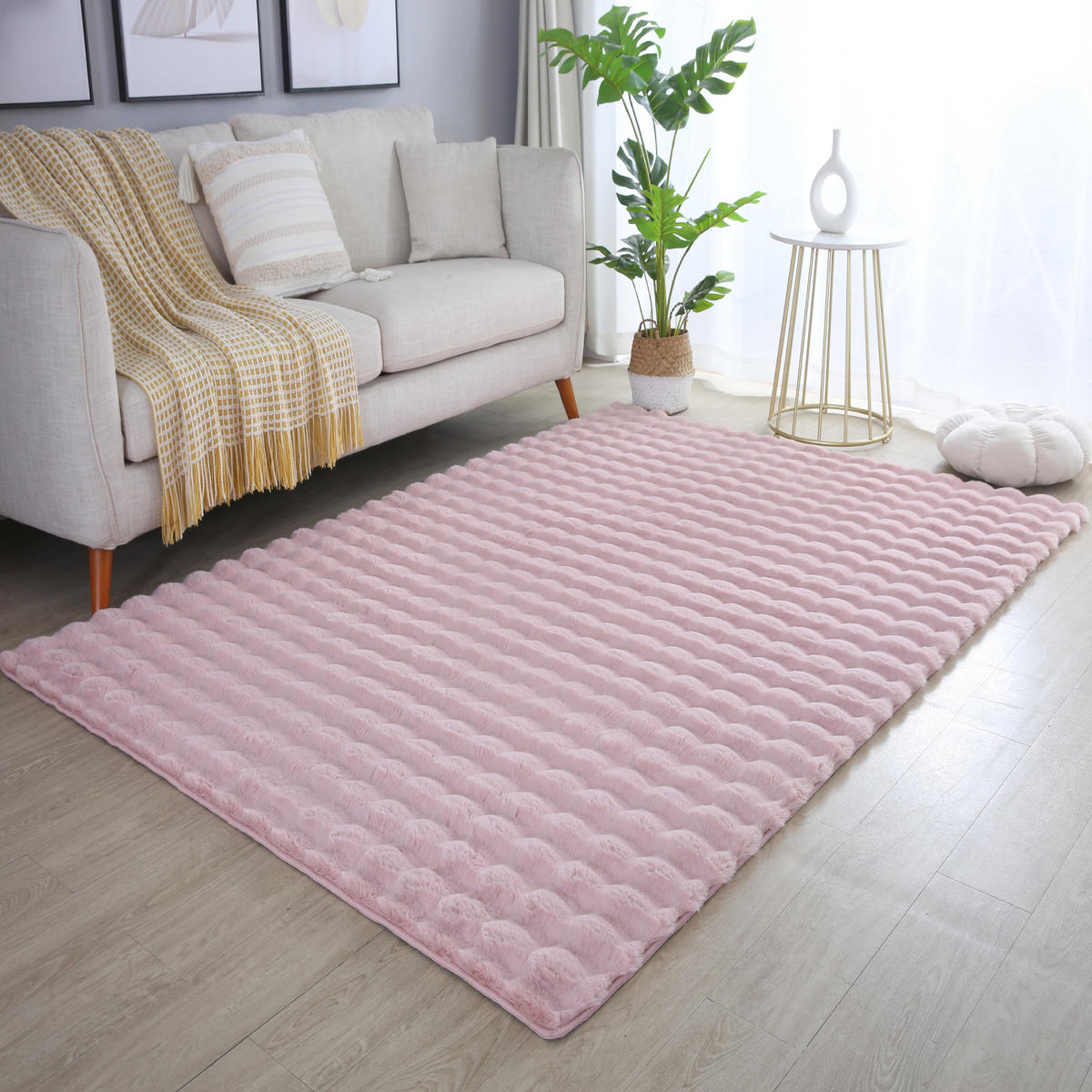 TEPPICH Waschbar Hochflor Uni Polyester Wohnzimmer Rosa Rechteckig 160x230 - Rosa, Textil (160/230cm) - KADIMA DESIGN