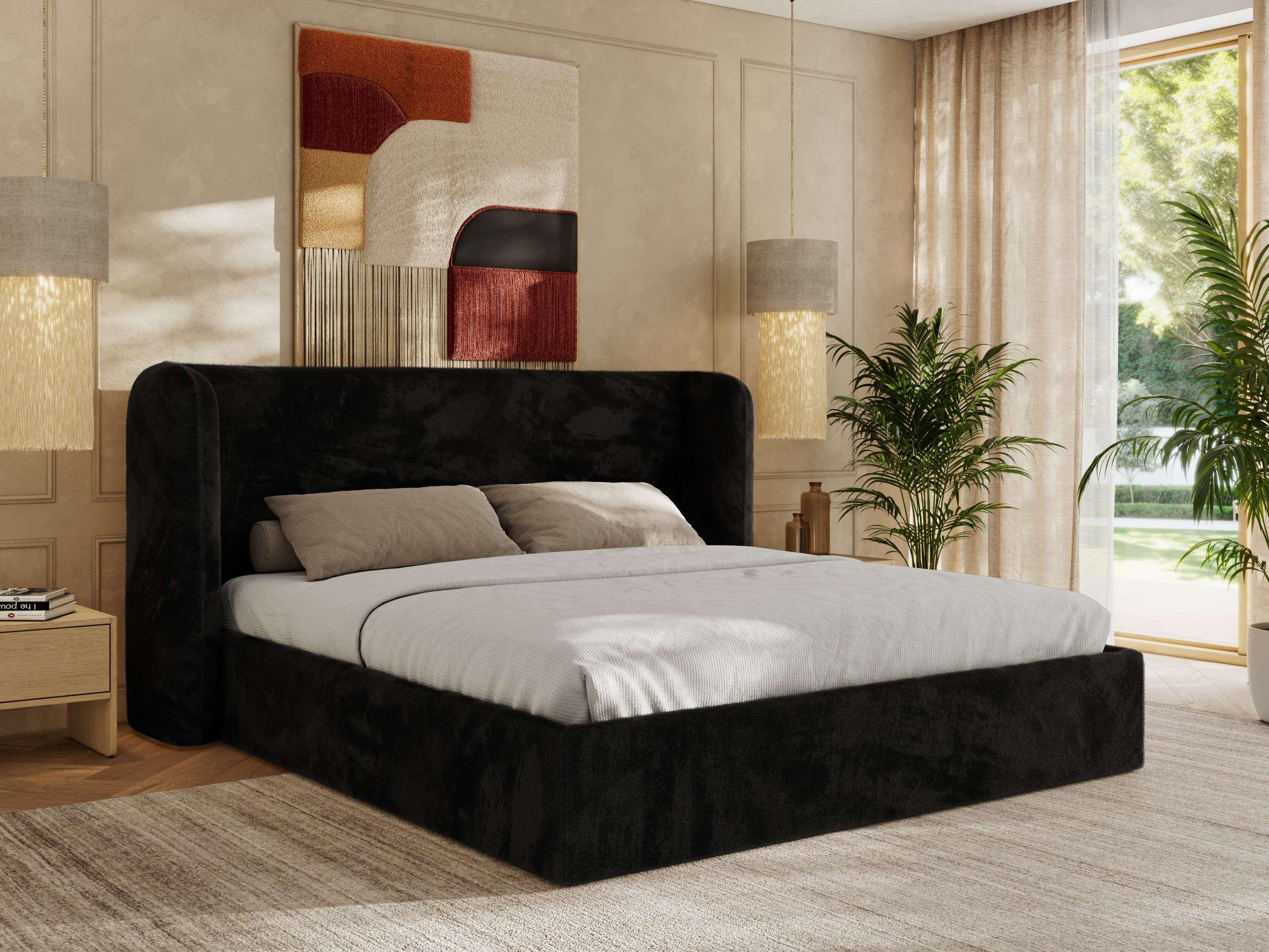 POLSTERBETT EMORA CLASSIC 180/200 - Schwarz Plüsch - ohne Matratze - Schwarz, Textil (180/200cm) - MKS