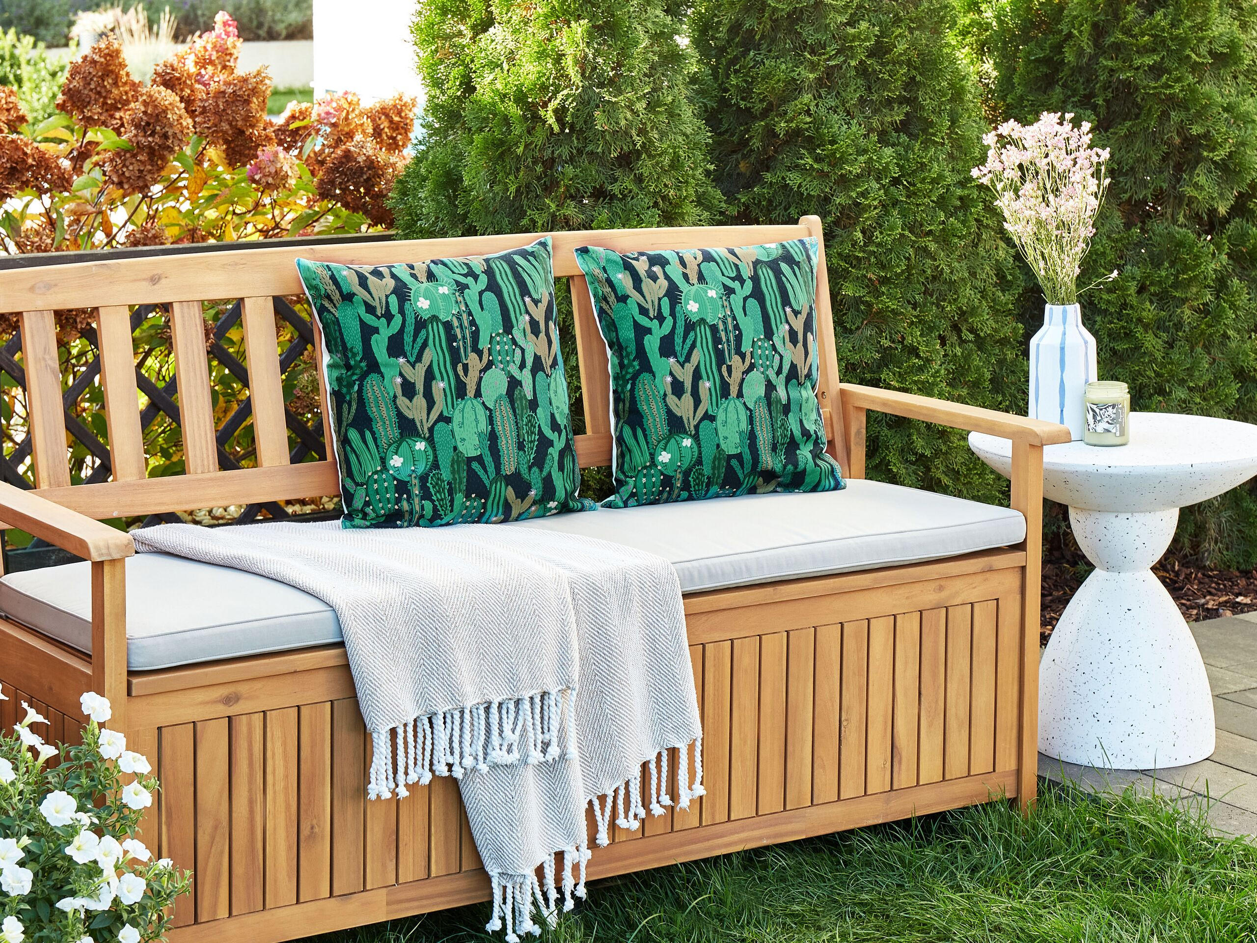 GARTENKISSEN 2er-Set Kaktusmuster grün 45/45 cm Bussana - Grün, Textil (45/45cm) - Beliani