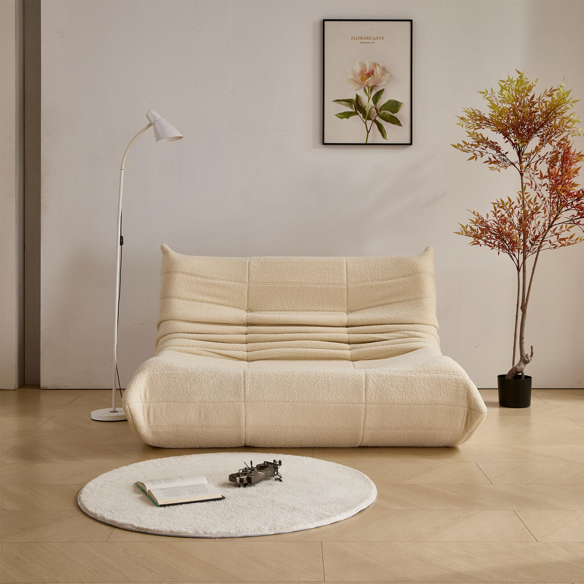 LOUNGESOFA 149/114 cm in Beige aus Teddy Velours - Beige, Textil (120/82/149cm) - BEAOK