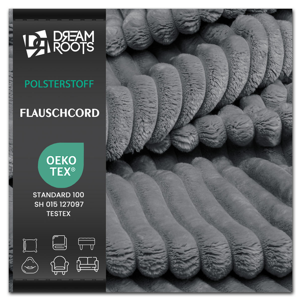 CORDSTOFF Tilia Dunkelgrau – Breitcord 2,5 cm, 420 g/m², 140 cm breit, extraweich & robust, OEKO-TEX zertifiziert - Dunkelgrau, Textil (140/100cm) - Dreamroots