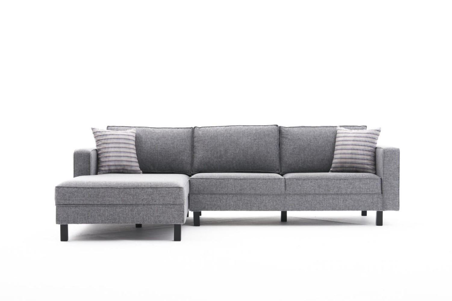 ECKSOFA mit elegantem Leinen-Bezug - Schwarz/Grau, Buchenholz/Textil (258/187cm) - myHomelando