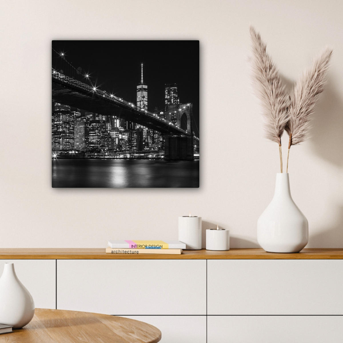 LEINWANDBILD New York - Brooklyn - Brücke Wandbild Wohnzimmer 50x50 cm - Schwarz, Textil (50/50cm) - MuchoWow