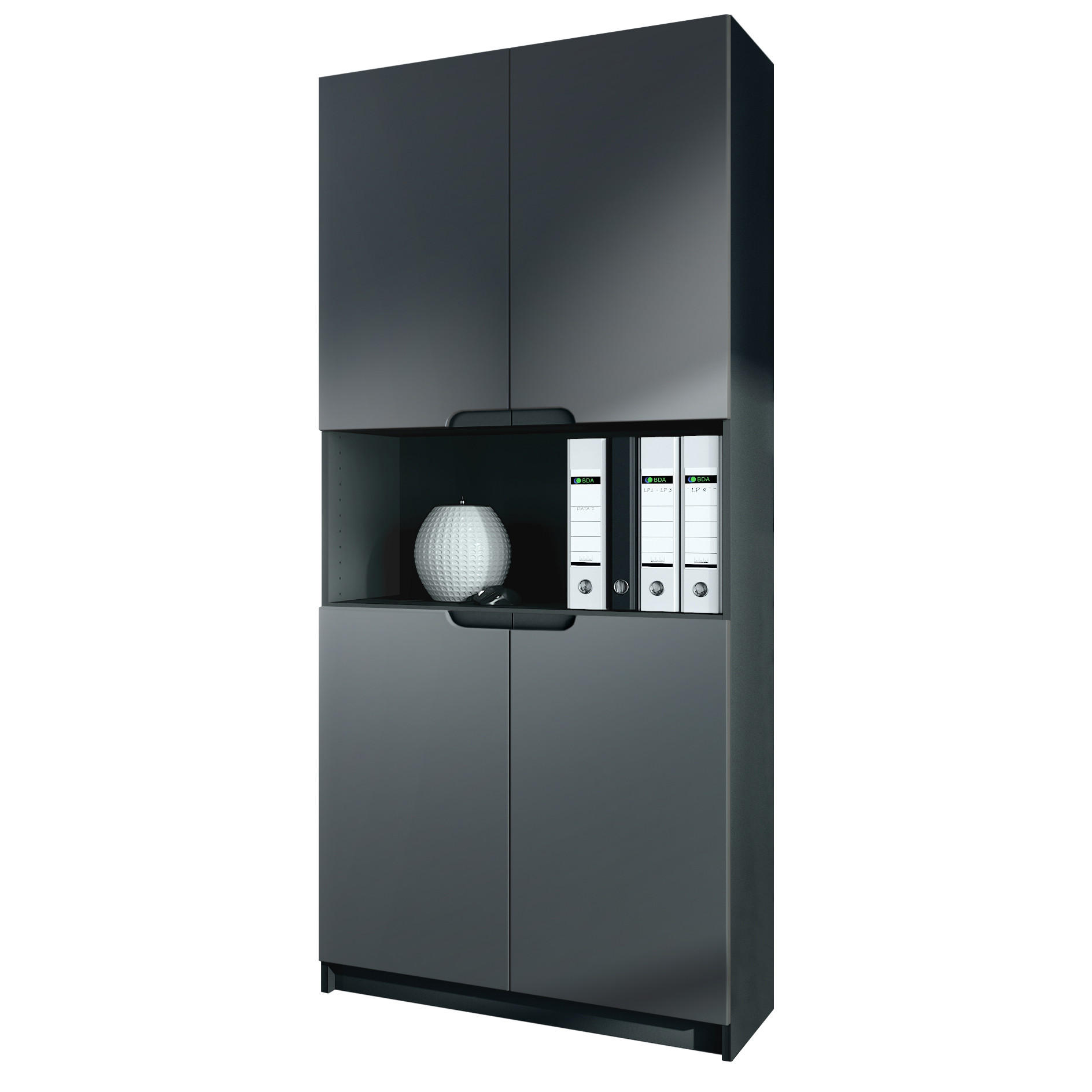 BÜROSCHRANK Logan Fronten in Graphit Seidenmatt - Graphitfarben, Holzwerkstoff (82/184/37cm) - Vladon