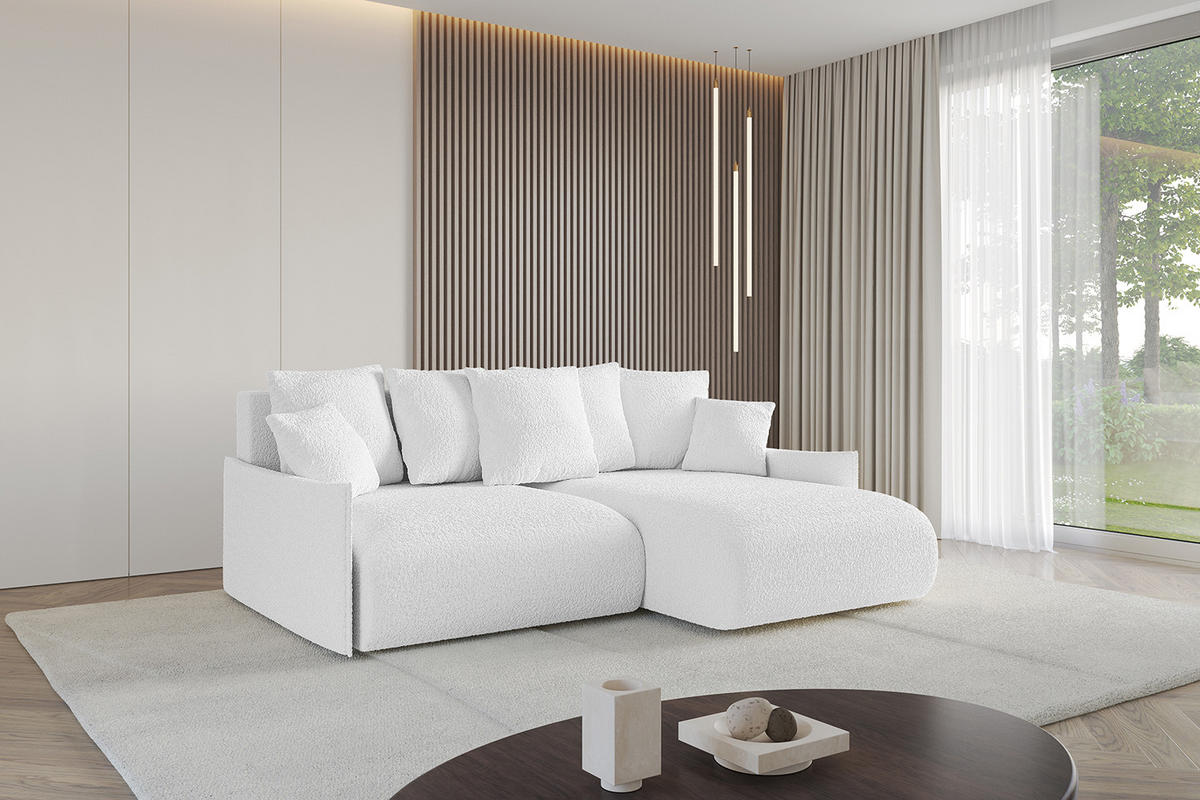 ECKSOFA Ottomane rechts ONESK-L -v1 216x177x72 Weiß Bouclé - Weiß, Holzwerkstoff/Kunststoff (177/216cm) - ALTDECOR