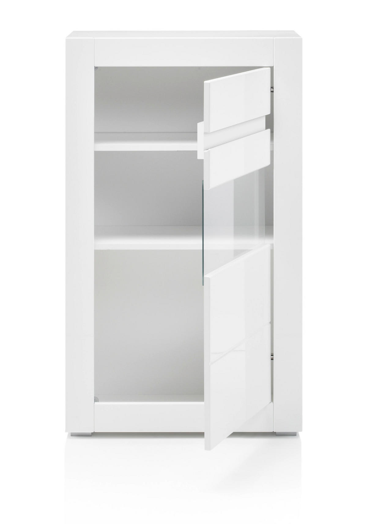 VITRINE Hochglanz weiß, mit weiß oder grau, Kommode 66 x 112 cm Soft-Close-Funktion - Weiß Hochglanz/Weiß, Glas/Holzwerkstoff (66/112/35cm) - Furn.Design