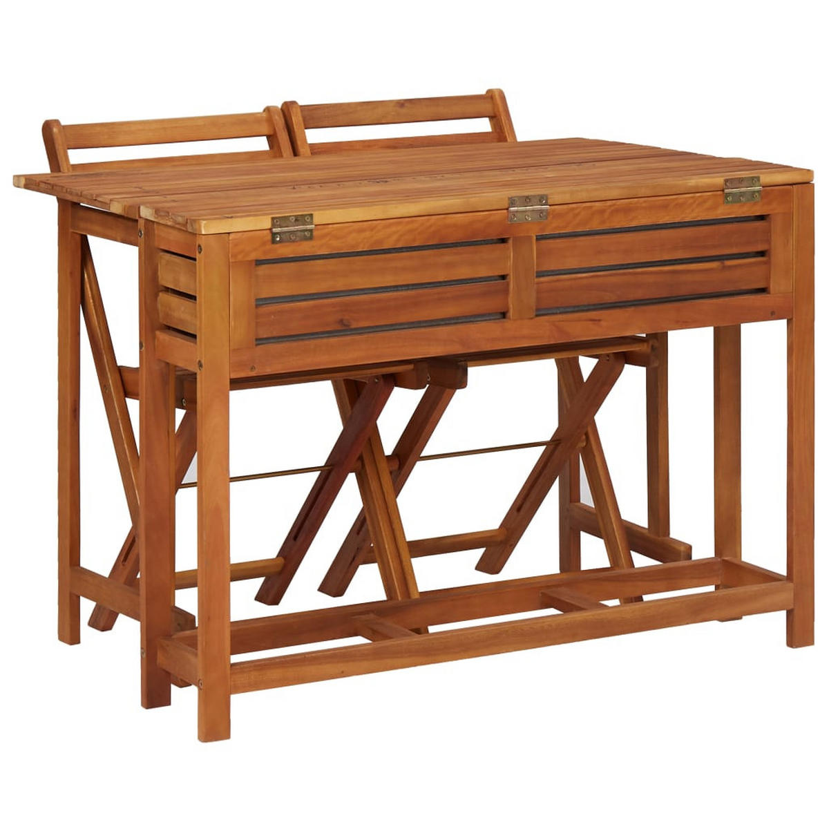 GARTENTISCH mit Hochbeet und 2 Stühlen Massivholz Akazie - Braun, Holz (100/72/65.5cm) - furnicato