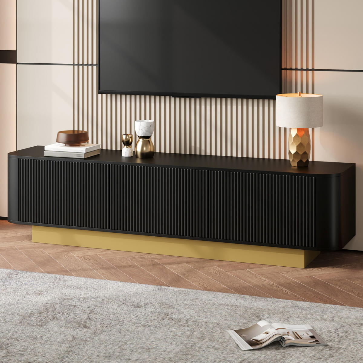 LOWBOARD 170/40,5/47 cm aus MDF und Holzwerkstoff mit Kabelmanagement Schwarz - Schwarz, Holzwerkstoff (170/47/40.5cm) - Modenvie