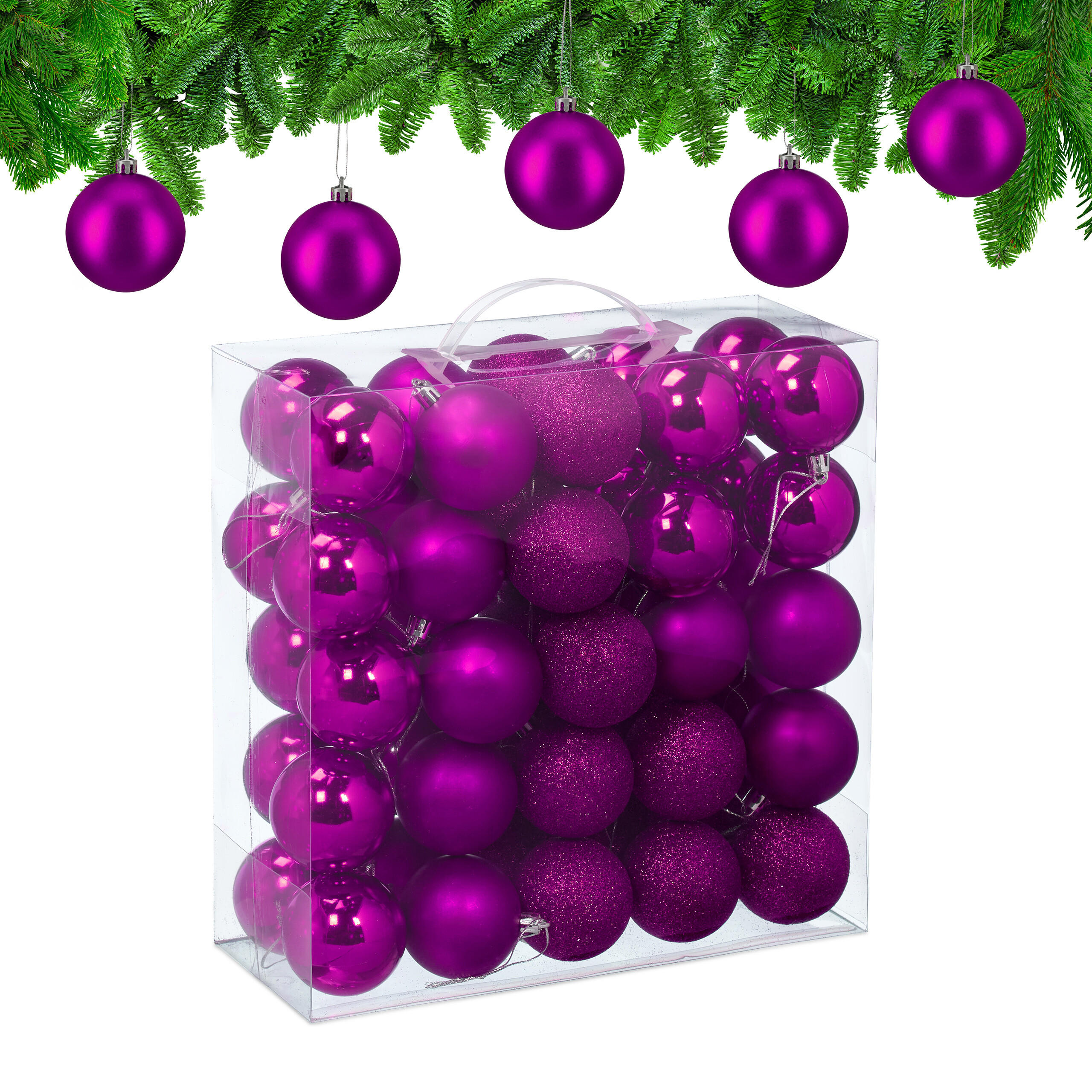 Relaxdays VÁNOČNÍ KOULE Růžová 50-dílná sada plast 7x6 cm