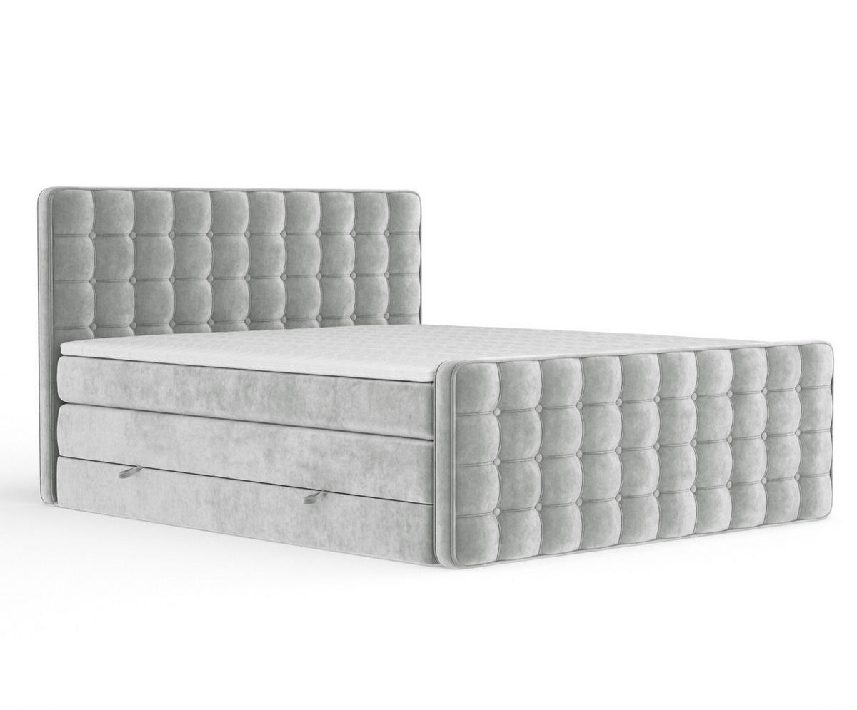 BOXSPRINGBETT Velouria Hellgrau 140/200 cm - Hellgrau/Schwarz, Holz/Holzwerkstoff (140/200cm) - Maison de Reve