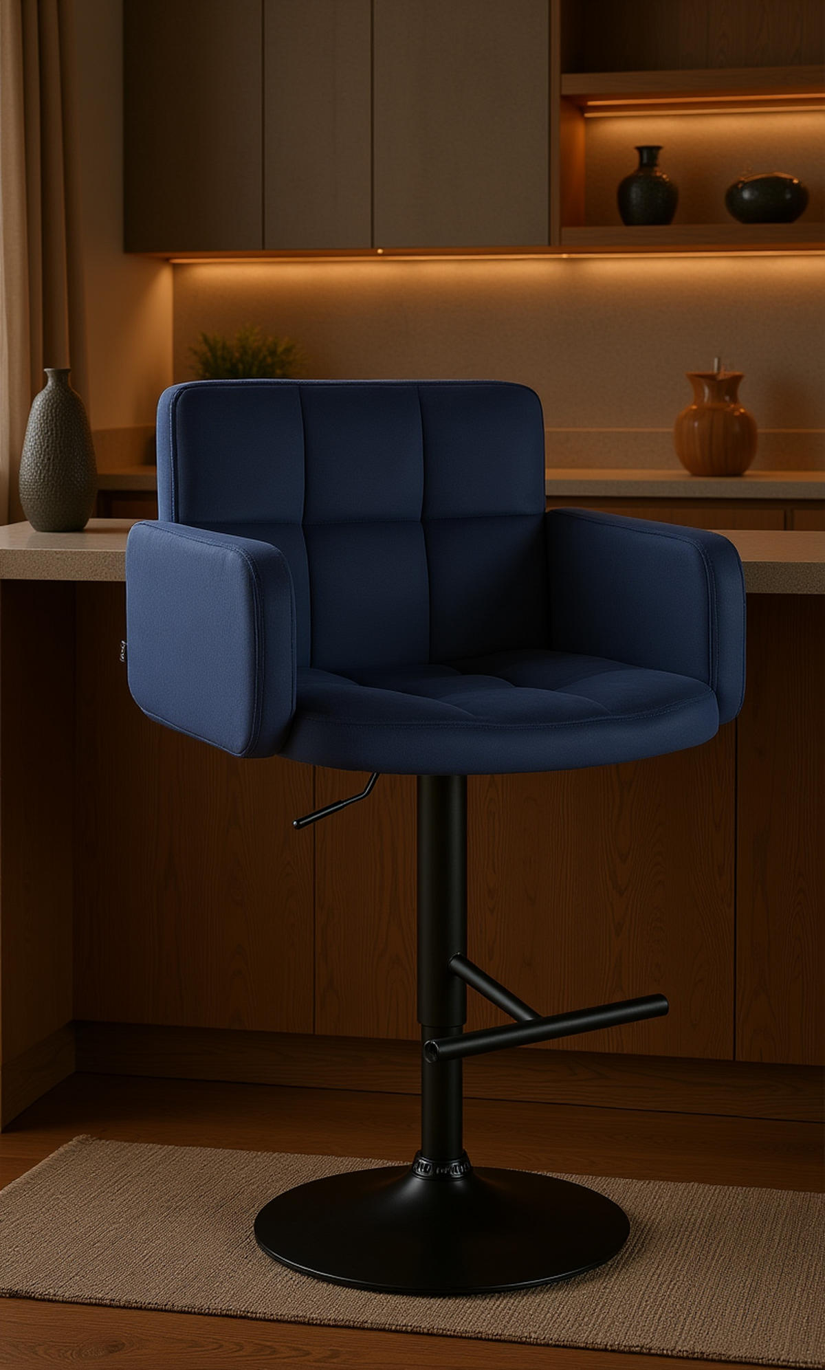 BARHOCKER Lausanne Samt schwarz blau - Blau/Schwarz, Textil/Metall (60/113/56cm) - TPFLiving